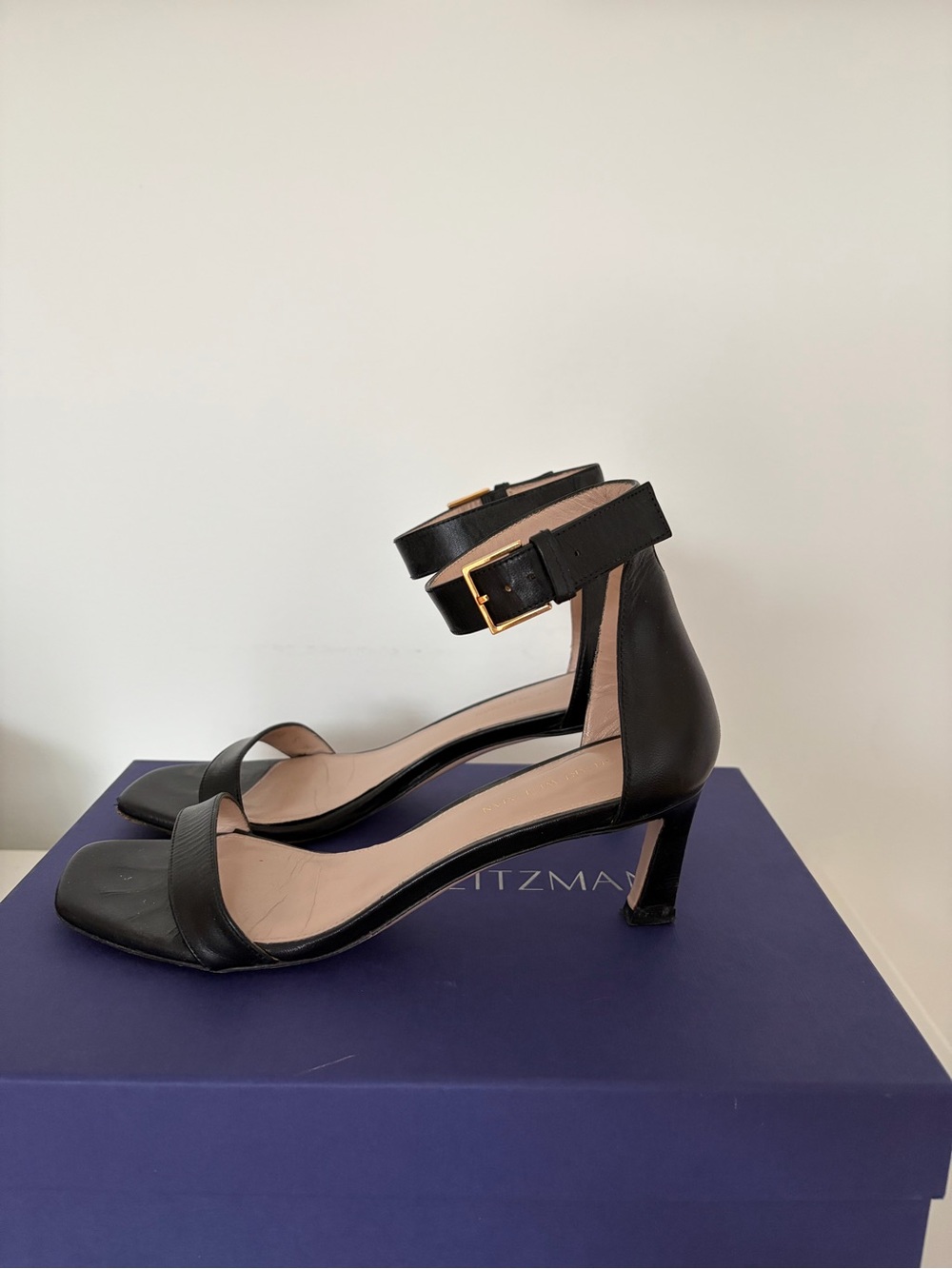 Stuart Weitzman Black Ankle-Strap kitten Heels